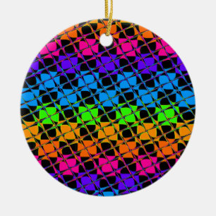 Latest Edgy Colorful Checkered Rainbow Pattern Cer Ceramic Ornament