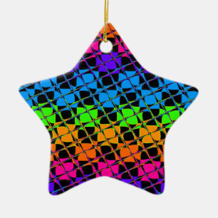 Latest Edgy Colorful Checkered Rainbow Pattern Ceramic Ornament