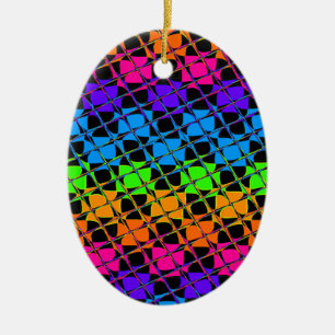 Latest Edgy Colorful Checkered Rainbow Pattern Ceramic Ornament