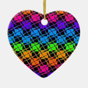 Latest Edgy Colorful Checkered Rainbow Pattern Ceramic Ornament