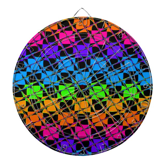 Latest Edgy Colorful Checkered Rainbow Pattern Dartboard With Darts (Front)