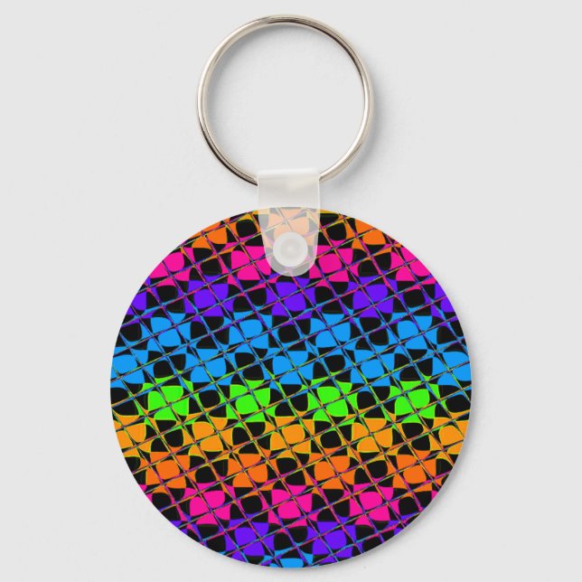 Latest Edgy Colorful Checkered Rainbow Pattern   Keychain (Front)