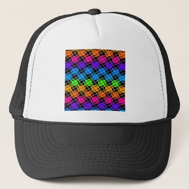 Latest Edgy Colorful Checkered Rainbow Pattern   Trucker Hat (Front)