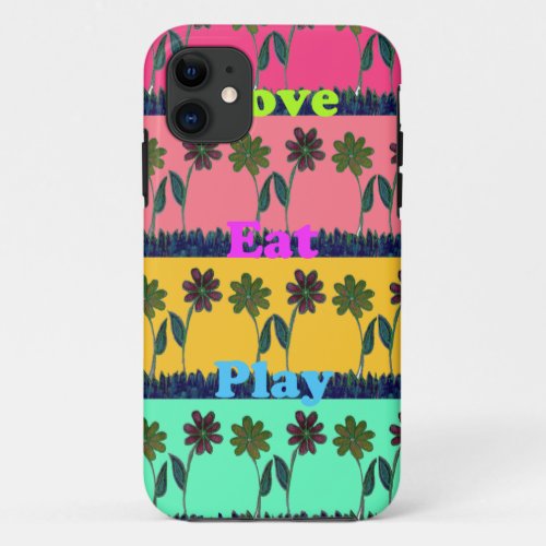 Latest floral edgy eat love play design iPhone 11 case