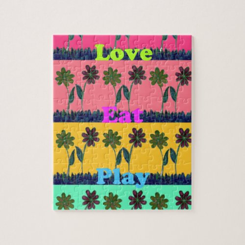 Latest floral edgy eat love play design jigsaw puzzle