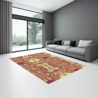 Latest Golden Red African Print Art Design Rug
