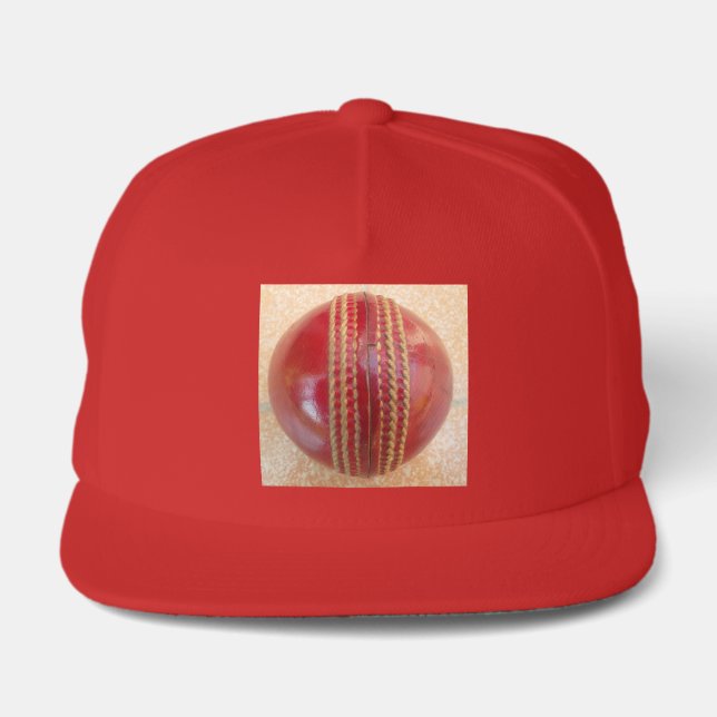 Latest International Red Leather Cricket Ball Snap Back Hat (Front)