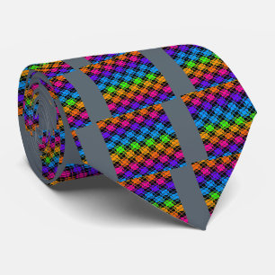 Latest lovely edgy rainbow colors checkered design neck tie