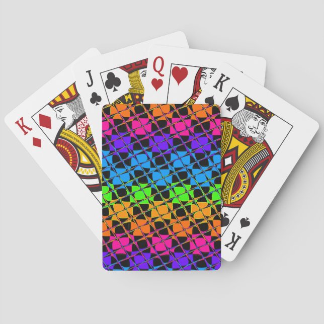 Latest lovely edgy rainbow colors checkered design poker cards (Back)