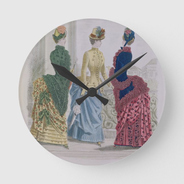 Latest Paris Fashions, three day dresses in a fash Round Clock (Front)