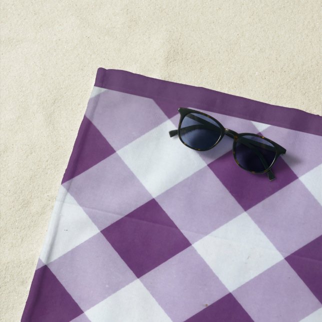 Latest Stylish White and Purple Checkered pattern Beach Towel (In Situ)