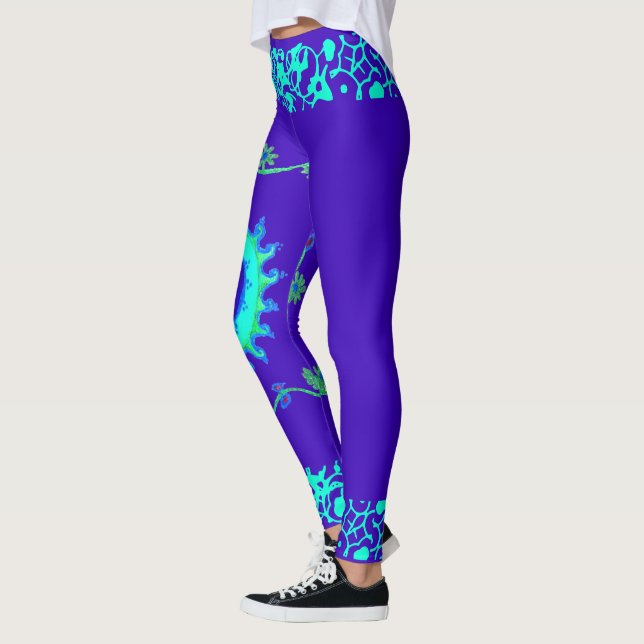 Latest summer time elegant  blue weekend floral  leggings (Left)