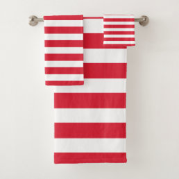 Latex Red &amp; White Striped Bath Towel Set