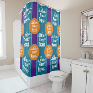 Lather Rinse Repeat Aqua Stripes Orange Spots Shower Curtain