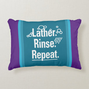 Lather Rinse Repeat White Gfx Aqua Stripes Accent Pillow