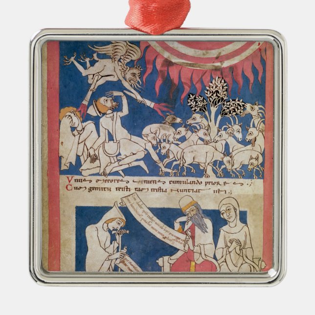 Latin 7253 15 675, f.4v: Job being tested by God Metal Ornament (Front)