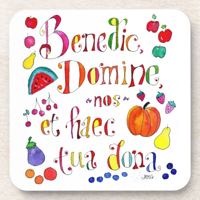 Latin Gratitude Grace Prayer - Bless Us O Lord Beverage Coaster (Front)