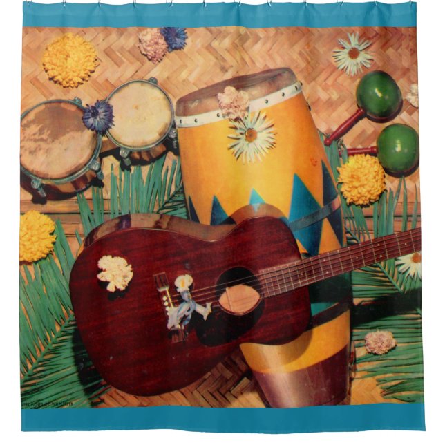 Latin music instruments print shower curtain (Front)