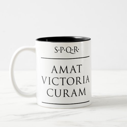Latin quote Amat victoria curam Two_Tone Coffee Mug