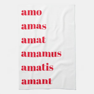 Latin Tea Towel, Amo Amas Amat, Schooldays Theme Kitchen Towel