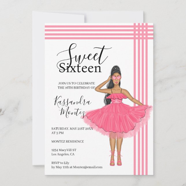 Latina Babe Pink Sweet 16th  Invitation (Front)