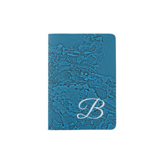 Latina Floral Design Blue Monogram Passport Holder