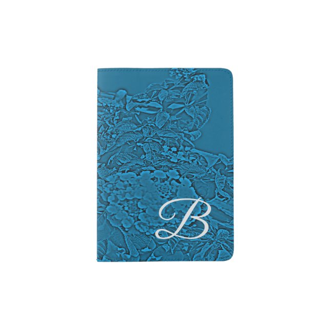 Latina Floral Design Blue Monogram Passport Holder (Front)