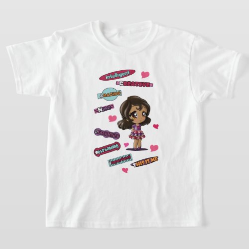 Latina Girl and Affirmations Hearts T_Shirt