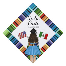 Latina Graduate Serape Mexican American Flags Graduation Cap Topper