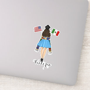 Latina Graduate Serape Mexico and America Flag Sticker