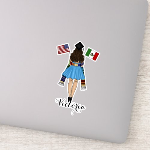 Latina Graduate Serape Mexico and America Flag Sticker
