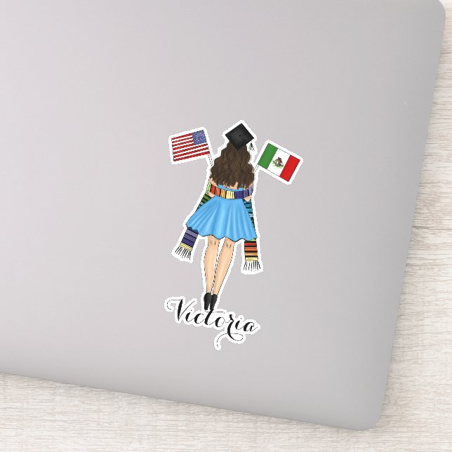 Latina Graduate Serape Mexico and America Flag Sticker (Detail)