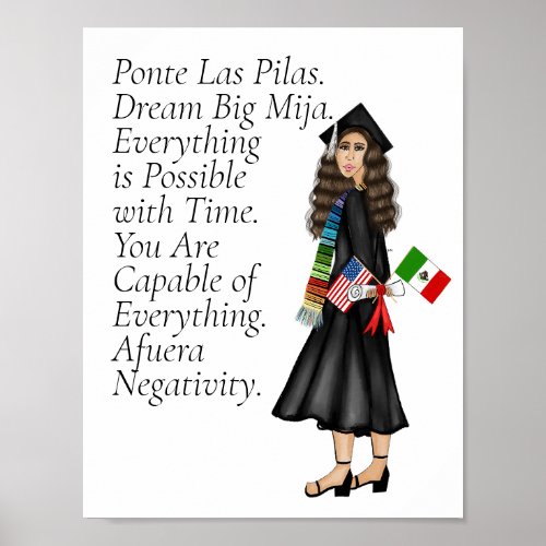 Latina Graduate with Flags and Diploma School Poster