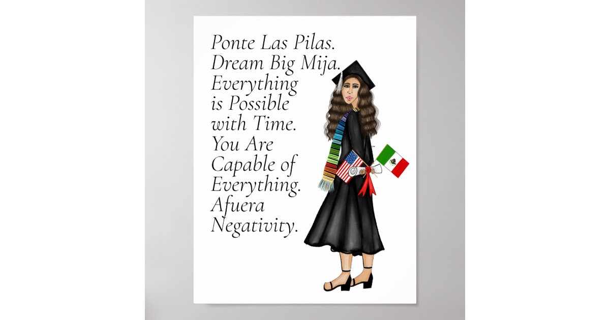 Latina Graduate with Flags and Diploma School Poster | Zazzle