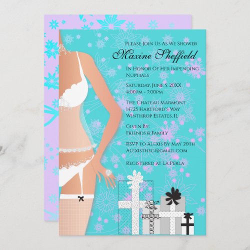 Latina Lingerie Bridal Shower Teal and Purple Invitation