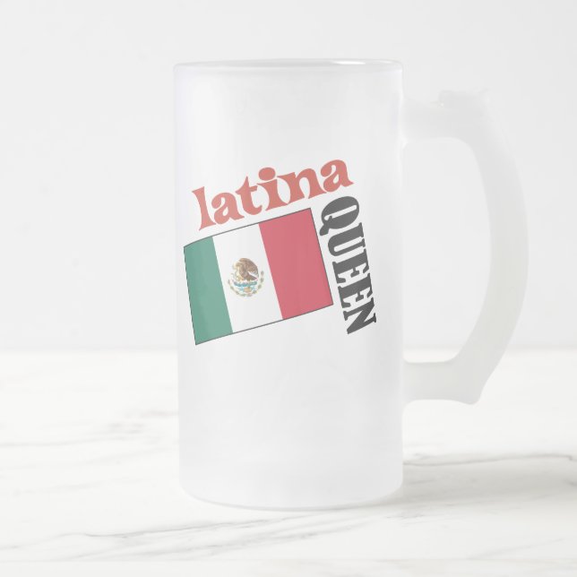 Latina Queen & Mexican Flag Frosted Glass Beer Mug (Right)