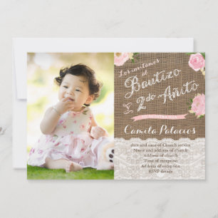 Latina Spanish Baptism 2nd Birthday Party Photo Invitation