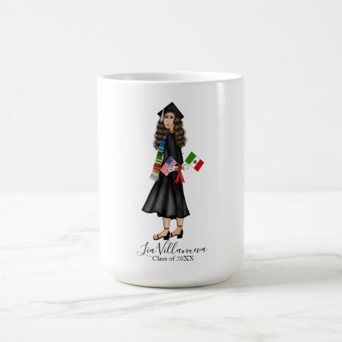 Latina with Flags and Diploma Graduation  Coffee Mug