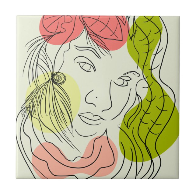 Latina Woman Art Shapes Floral  Ceramic Tile (Front)