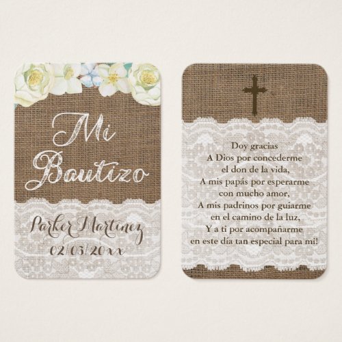 Latino Baptism Favor Tag Recuerdo de Bautizo Card