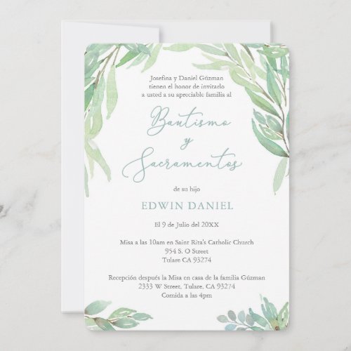 Latino Boy Baptism  Sacraments Ceremony Party Invitation