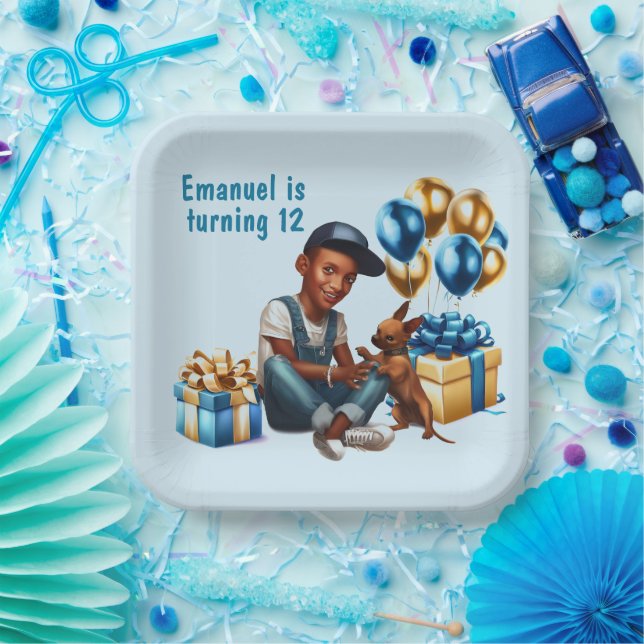 Latino Boy With Dog Birthday Party Paper Plates (Party)