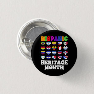 Latino Countries Flags Heart, Happy Celebration  Button
