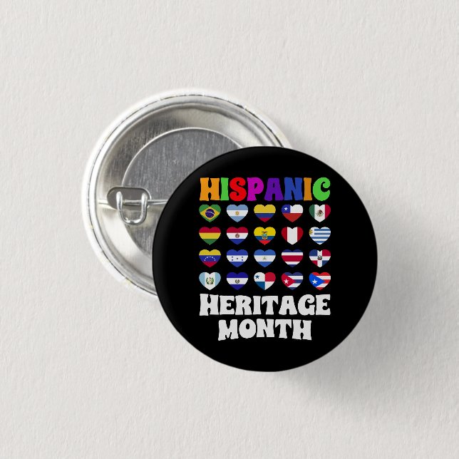 Latino Countries Flags Heart, Happy Celebration  Button (Front & Back)