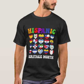 Latino Countries Flags Heart Hispanic Heritage Mon T-Shirt