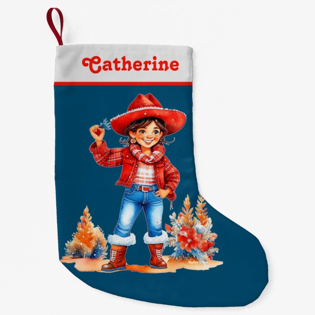 Latino Cowgirl  Vaquera Christmas Small Christmas Stocking (Front)