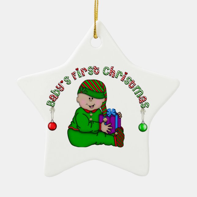 Latino Elf Baby 1st Christmas Ornament (Front)