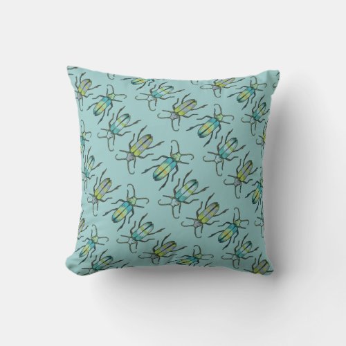 Latipes insect bug pattern teal green cushion