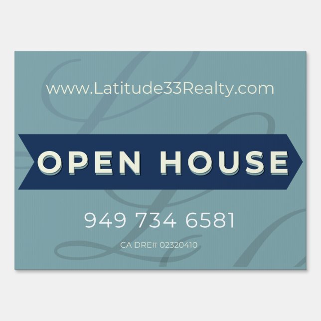 Latitude33 Open House Teal L Yard Sign (Front)