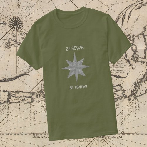 Latitude and Longitude with Nautical Wheel T_Shirt